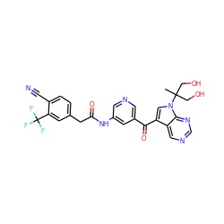 CC(CO)(CO)n1cc(C(=O)c2cncc(NC(=O)Cc3ccc(C#N)c(C(F)(F)F)c3)c2)c2cncnc21 ZINC000169708080