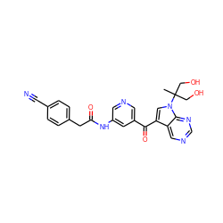 CC(CO)(CO)n1cc(C(=O)c2cncc(NC(=O)Cc3ccc(C#N)cc3)c2)c2cncnc21 ZINC000169707792