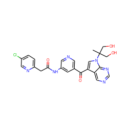 CC(CO)(CO)n1cc(C(=O)c2cncc(NC(=O)Cc3ccc(Cl)cn3)c2)c2cncnc21 ZINC000169707797