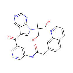 CC(CO)(CO)n1cc(C(=O)c2cncc(NC(=O)Cc3ccc4cccnc4c3)c2)c2cncnc21 ZINC000169707793