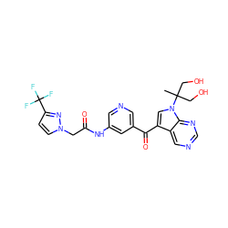 CC(CO)(CO)n1cc(C(=O)c2cncc(NC(=O)Cn3ccc(C(F)(F)F)n3)c2)c2cncnc21 ZINC000169707799