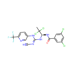 CC(Cl)(Cl)[C@@H](NC(=O)c1cc(Cl)cc(Cl)c1)N/C(=N/C#N)Nc1ccc(C(F)(F)F)nc1 ZINC000028866497