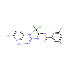 CC(Cl)(Cl)[C@@H](NC(=O)c1cc(Cl)cc(Cl)c1)N/C(=N/C#N)Nc1ccc(Cl)nc1 ZINC000028866373