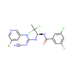 CC(Cl)(Cl)[C@@H](NC(=O)c1cc(Cl)cc(Cl)c1)N/C(=N/C#N)Nc1cncc(Br)c1 ZINC000028866563