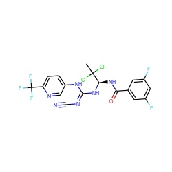 CC(Cl)(Cl)[C@@H](NC(=O)c1cc(F)cc(F)c1)N/C(=N/C#N)Nc1ccc(C(F)(F)F)nc1 ZINC000028866470