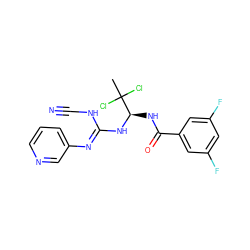 CC(Cl)(Cl)[C@@H](NC(=O)c1cc(F)cc(F)c1)N/C(=N/c1cccnc1)NC#N ZINC000013588846