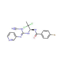 CC(Cl)(Cl)[C@@H](NC(=O)c1ccc(Br)cc1)N/C(=N/c1cccnc1)NC#N ZINC000013588850