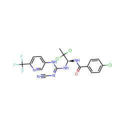 CC(Cl)(Cl)[C@@H](NC(=O)c1ccc(Cl)cc1)N/C(=N/C#N)Nc1ccc(C(F)(F)F)nc1 ZINC000028866286