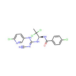 CC(Cl)(Cl)[C@@H](NC(=O)c1ccc(Cl)cc1)N/C(=N/C#N)Nc1ccc(Cl)nc1 ZINC000028866235