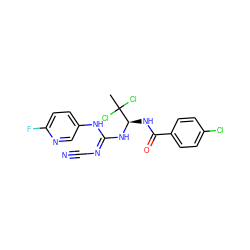 CC(Cl)(Cl)[C@@H](NC(=O)c1ccc(Cl)cc1)N/C(=N/C#N)Nc1ccc(F)nc1 ZINC000028866270