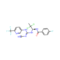 CC(Cl)(Cl)[C@@H](NC(=O)c1ccc(F)cc1)N/C(=N/C#N)Nc1ccc(C(F)(F)F)nc1 ZINC000028866482