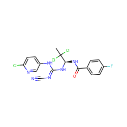 CC(Cl)(Cl)[C@@H](NC(=O)c1ccc(F)cc1)N/C(=N/C#N)Nc1ccc(Cl)nc1 ZINC000028866415