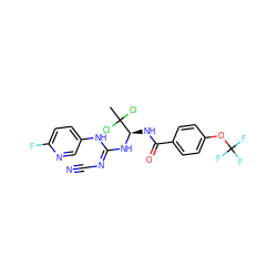 CC(Cl)(Cl)[C@@H](NC(=O)c1ccc(OC(F)(F)F)cc1)N/C(=N/C#N)Nc1ccc(F)nc1 ZINC000028866627