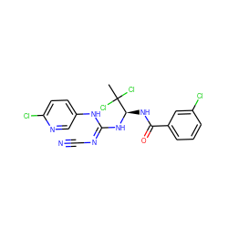 CC(Cl)(Cl)[C@@H](NC(=O)c1cccc(Cl)c1)N/C(=N/C#N)Nc1ccc(Cl)nc1 ZINC000028866425