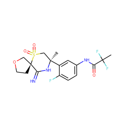 CC(F)(F)C(=O)Nc1ccc(F)c([C@]2(C)CS(=O)(=O)[C@]3(CCOC3)C(=N)N2)c1 ZINC000147248842