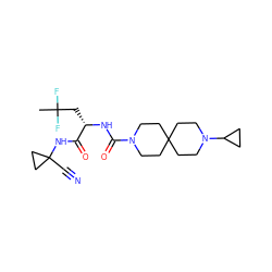 CC(F)(F)C[C@H](NC(=O)N1CCC2(CC1)CCN(C1CC1)CC2)C(=O)NC1(C#N)CC1 ZINC000113632325