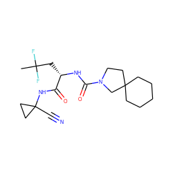 CC(F)(F)C[C@H](NC(=O)N1CCC2(CCCCC2)C1)C(=O)NC1(C#N)CC1 ZINC000113630047