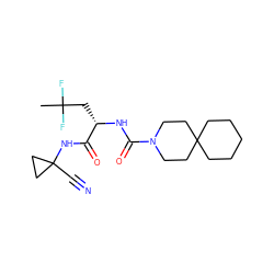 CC(F)(F)C[C@H](NC(=O)N1CCC2(CCCCC2)CC1)C(=O)NC1(C#N)CC1 ZINC000113632125