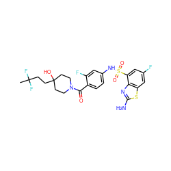 CC(F)(F)CCC1(O)CCN(C(=O)c2ccc(NS(=O)(=O)c3cc(F)cc4sc(N)nc34)cc2F)CC1 ZINC000217836942