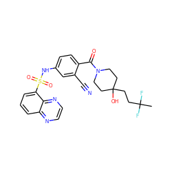 CC(F)(F)CCC1(O)CCN(C(=O)c2ccc(NS(=O)(=O)c3cccc4nccnc34)cc2C#N)CC1 ZINC000220464023