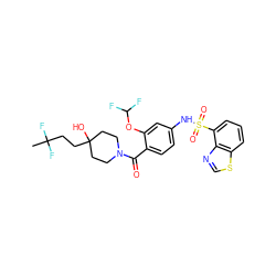 CC(F)(F)CCC1(O)CCN(C(=O)c2ccc(NS(=O)(=O)c3cccc4scnc34)cc2OC(F)F)CC1 ZINC000217749811