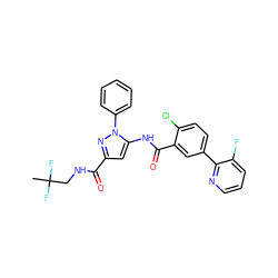 CC(F)(F)CNC(=O)c1cc(NC(=O)c2cc(-c3ncccc3F)ccc2Cl)n(-c2ccccc2)n1 ZINC001772630459