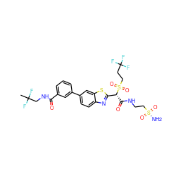 CC(F)(F)CNC(=O)c1cccc(-c2ccc3nc([C@@H](C(=O)NCCS(N)(=O)=O)S(=O)(=O)CCC(F)(F)F)sc3c2)c1 ZINC000222120337