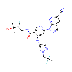 CC(F)(F)Cn1cc(Nc2cc(-n3ncc4cc(C#N)cnc43)ncc2C(=O)NC[C@@H](F)C(C)(C)O)cn1 ZINC001772614599