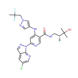 CC(F)(F)Cn1cc(Nc2cc(-n3ncc4cc(Cl)cnc43)ncc2C(=O)NC[C@@H](F)C(C)(C)O)cn1 ZINC001772607307