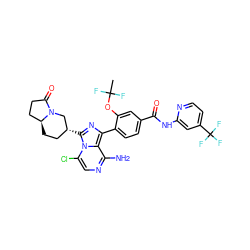 CC(F)(F)Oc1cc(C(=O)Nc2cc(C(F)(F)F)ccn2)ccc1-c1nc([C@@H]2CC[C@H]3CCC(=O)N3C2)n2c(Cl)cnc(N)c12 ZINC000223315496