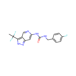 CC(F)(F)c1[nH]nc2cc(NC(=O)NCc3ccc(F)cc3)ncc12 ZINC000219773381