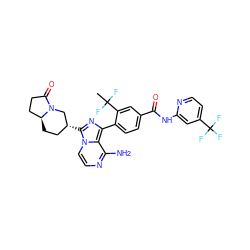 CC(F)(F)c1cc(C(=O)Nc2cc(C(F)(F)F)ccn2)ccc1-c1nc([C@@H]2CC[C@H]3CCC(=O)N3C2)n2ccnc(N)c12 ZINC000145534669