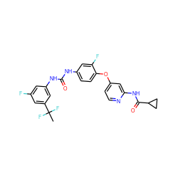 CC(F)(F)c1cc(F)cc(NC(=O)Nc2ccc(Oc3ccnc(NC(=O)C4CC4)c3)c(F)c2)c1 ZINC001772583145