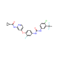 CC(F)(F)c1cc(NC(=O)Nc2ccc(Oc3ccnc(NC(=O)C4CC4)c3)c(F)c2)ccc1Cl ZINC001772638990