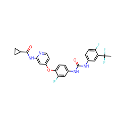 CC(F)(F)c1cc(NC(=O)Nc2ccc(Oc3ccnc(NC(=O)C4CC4)c3)c(F)c2)ccc1F ZINC001772574445