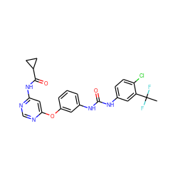 CC(F)(F)c1cc(NC(=O)Nc2cccc(Oc3cc(NC(=O)C4CC4)ncn3)c2)ccc1Cl ZINC001772608063