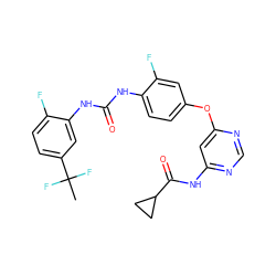 CC(F)(F)c1ccc(F)c(NC(=O)Nc2ccc(Oc3cc(NC(=O)C4CC4)ncn3)cc2F)c1 ZINC001772604691