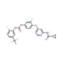 CC(F)(F)c1ccc(F)c(NC(=O)Nc2ccc(Oc3ccnc(NC(=O)C4CC4)c3)c(F)c2)c1 ZINC001772586819