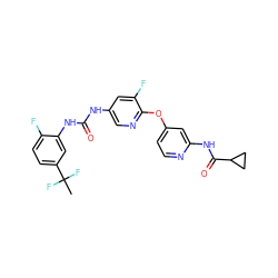 CC(F)(F)c1ccc(F)c(NC(=O)Nc2cnc(Oc3ccnc(NC(=O)C4CC4)c3)c(F)c2)c1 ZINC001772588453