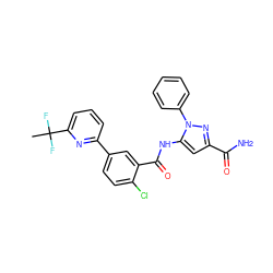 CC(F)(F)c1cccc(-c2ccc(Cl)c(C(=O)Nc3cc(C(N)=O)nn3-c3ccccc3)c2)n1 ZINC001772639059