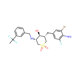 CC(F)(F)c1cccc(CN[C@H]2CS(=O)(=O)C[C@@H](Cc3cc(F)c(N)c(Br)c3)[C@@H]2O)c1 ZINC000084669505