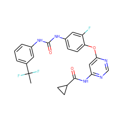 CC(F)(F)c1cccc(NC(=O)Nc2ccc(Oc3cc(NC(=O)C4CC4)ncn3)c(F)c2)c1 ZINC001772640028