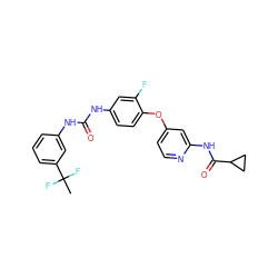 CC(F)(F)c1cccc(NC(=O)Nc2ccc(Oc3ccnc(NC(=O)C4CC4)c3)c(F)c2)c1 ZINC001772654697