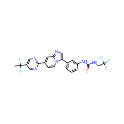 CC(F)(F)c1cnc(-c2ccn3c(-c4cccc(NC(=O)NCC(F)(F)F)c4)cnc3c2)nc1 ZINC000169704738