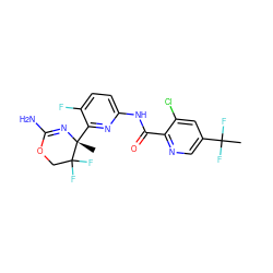 CC(F)(F)c1cnc(C(=O)Nc2ccc(F)c([C@@]3(C)N=C(N)OCC3(F)F)n2)c(Cl)c1 ZINC000207571954