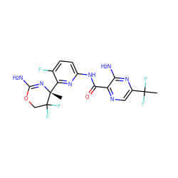 CC(F)(F)c1cnc(C(=O)Nc2ccc(F)c([C@@]3(C)N=C(N)OCC3(F)F)n2)c(N)n1 ZINC000205888905