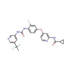 CC(F)(F)c1cncc(NC(=O)Nc2ccc(Oc3ccnc(NC(=O)C4CC4)c3)cc2F)c1 ZINC001772609063