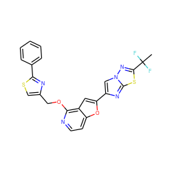 CC(F)(F)c1nn2cc(-c3cc4c(OCc5csc(-c6ccccc6)n5)nccc4o3)nc2s1 ZINC000223015432