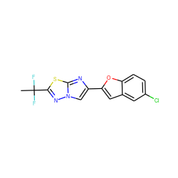 CC(F)(F)c1nn2cc(-c3cc4cc(Cl)ccc4o3)nc2s1 ZINC000653758337