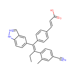 CC/C(=C(/c1ccc(/C=C/C(=O)O)cc1)c1ccc2[nH]ncc2c1)c1ccc(C#N)cc1C ZINC000114545908